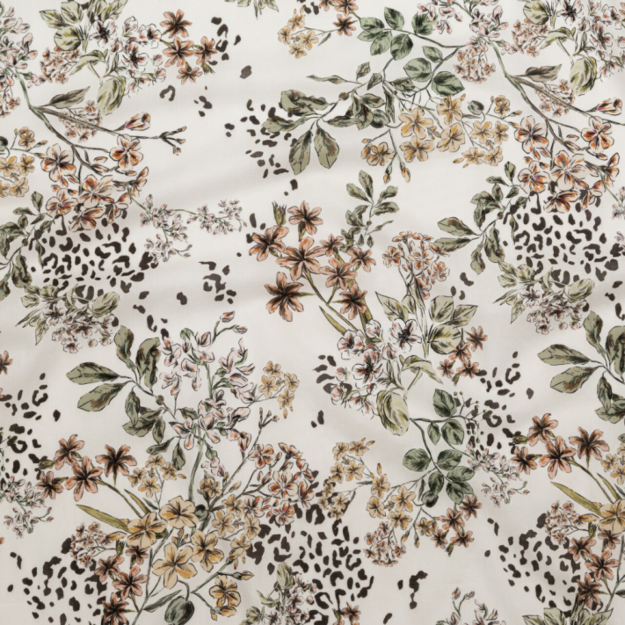 1 Yard Cotton Voile White Floral Blossoms Adrift Print Fabric